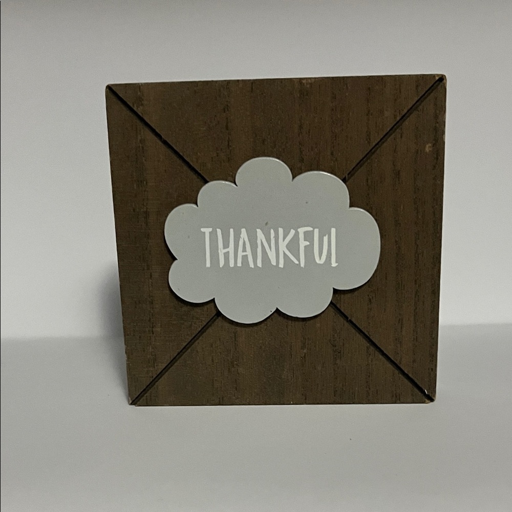 Thankful Wooden Plaque with Gray Accent
